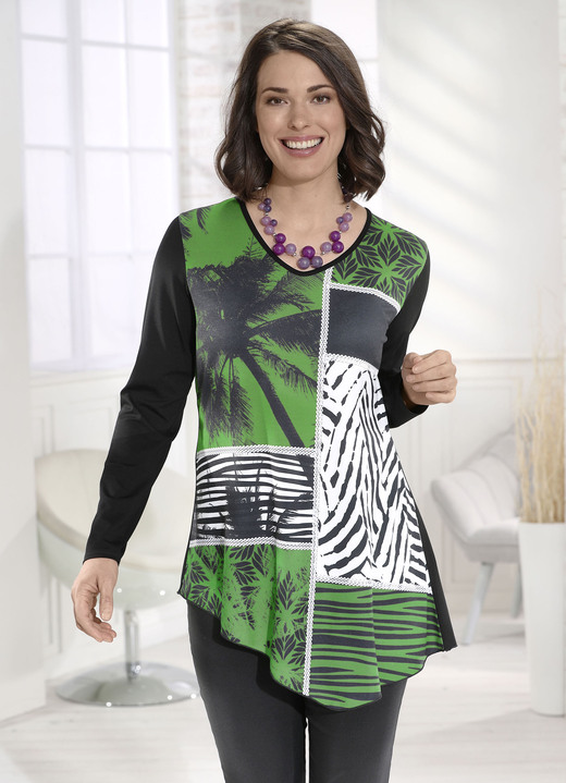 SALE % - Bijzonder lang shirt in 2 kleuren, in Größe 040 bis 060, in Farbe GROEN-MULTICOLOR Ansicht 1