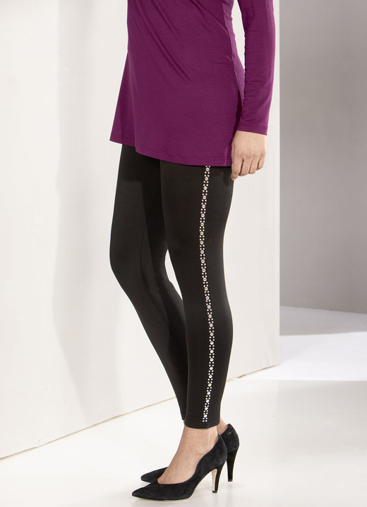 - Leggings met zilverkleurige sierlovertjes, in Größe 017 bis 052, in Farbe ZWART Ansicht 1