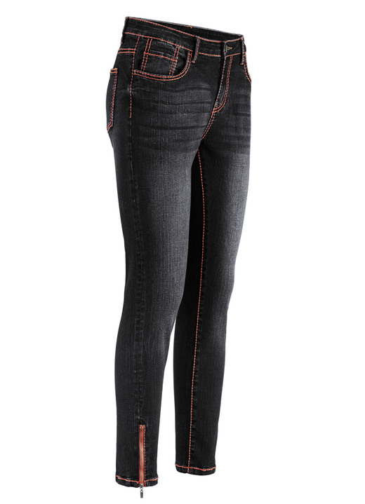 Broeken - Jeans met terrakleurige contrasterende stiksels, in Größe 017 bis 050, in Farbe ZWART Ansicht 1