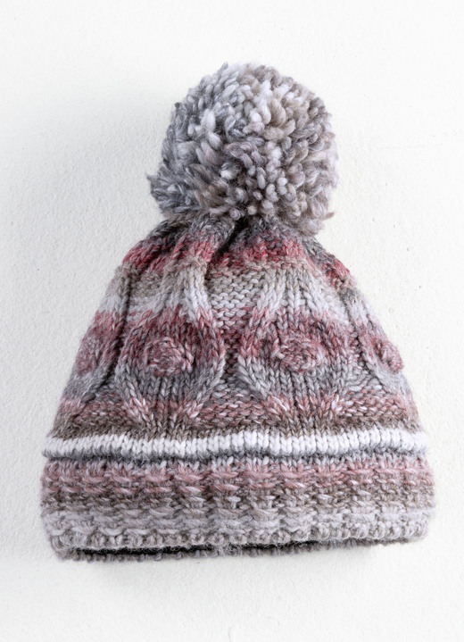 - Grofgebreide muts met wollen bobbel, in Farbe TAUPE-DUSKY ROZE Ansicht 1
