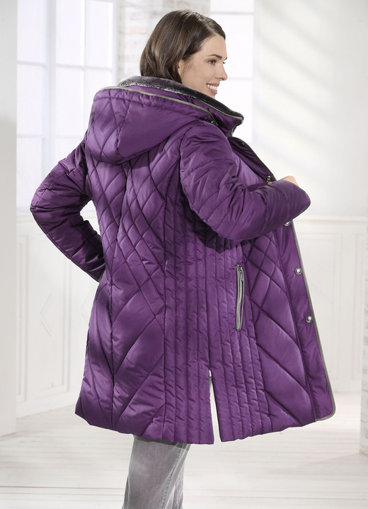 Wintermantels - Korte jas met contrasterende gekleurde imitatie-nappaleren bandjes, in Größe 040 bis 056, in Farbe BESSEN