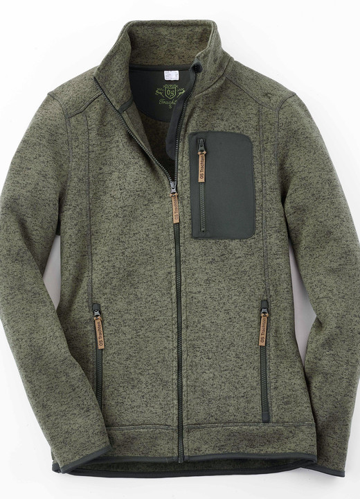 Korte jassen & blousons - Gebreid fleece kort jack Korte jassen & blousons - Gebreid fleece kort jack , in Größe 3XL (56) bis XXL (54), in Farbe OLIJF GEMÊLEERD
