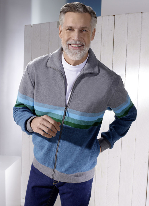 Sweatshirts - Jas met opstaande of liggende kraag, in Größe 046 bis 062, in Farbe GRIJS GEMÊLEERD-PETROL