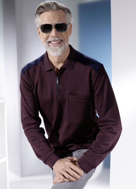 Sweatshirts - Poloshirt in 3 kleuren, in Größe 046 bis 060, in Farbe BORDEAUX-MARINE Ansicht 1