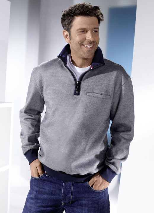 Sweatshirts - Sweatshirt met elastische manchetten, in Größe 046 bis 062, in Farbe MARINE-ECRU GEMÊLEERD