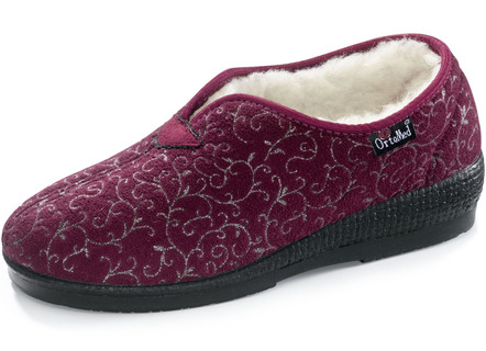 Slipper gemaakt van glanzend bedrukt velours materiaal