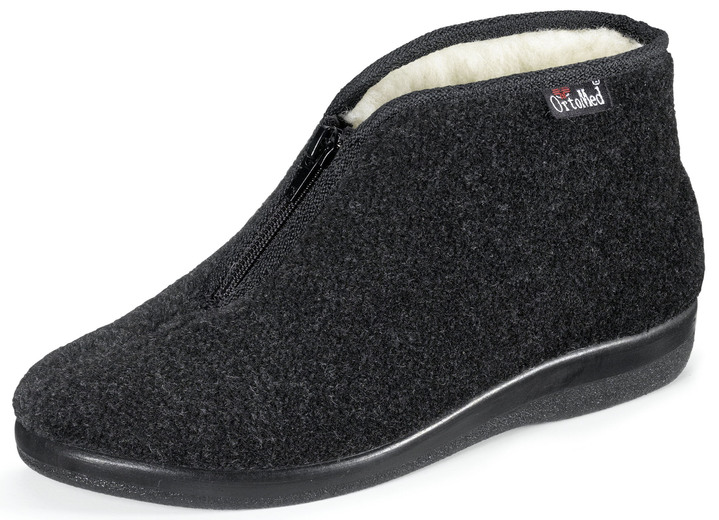 Huisschoenen - Enkellaarsjes met ritssluiting van zacht textielmateriaal, in Größe 036 bis 042, in Farbe ZWART