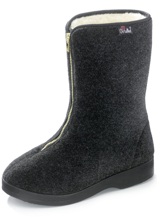 Huisschoenen - Warme damespantoffels, breedte H, met rits, in Größe 036 bis 042, in Farbe ZWART Ansicht 1