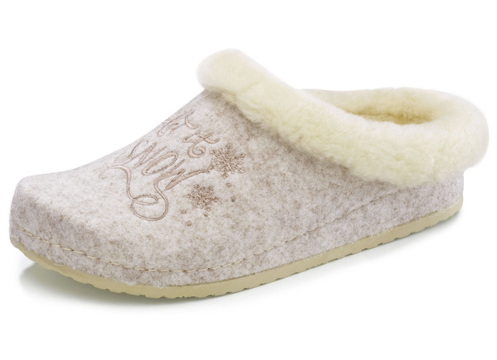 Huisschoenen - Mubb, warme damespantoffels, breedte H, met lamsvacht, in Größe 036 bis 042, in Farbe BEIGE Ansicht 1