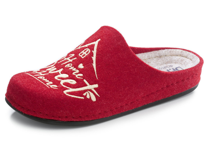 - Pantoffel van wolvilt met anatomisch gevormd voetbed, in Größe 036 bis 042, in Farbe ROOD