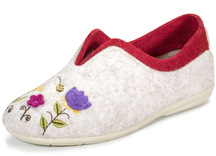 Huisschoenen - Laurina, klassieke damespantoffels, breedte G, met fantasierijk motiefborduurwerk, in Größe 036 bis 042, in Farbe LICHT BEIGE-KLEURRIJK Ansicht 1