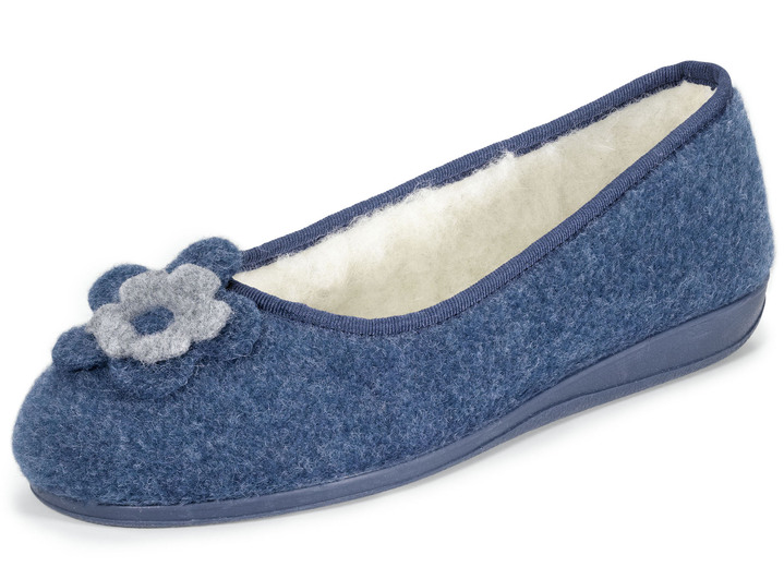 Huisschoenen - Laurina, warme damespantoffels, met scheerwol, in Größe 036 bis 042, in Farbe BLAUW Ansicht 1