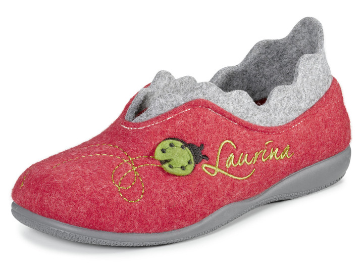 Damesmode - Laurina vilten pantoffels met fantasierijk borduurwerk, in Größe 036 bis 042, in Farbe ROOD-LICHTGRIJS Ansicht 1