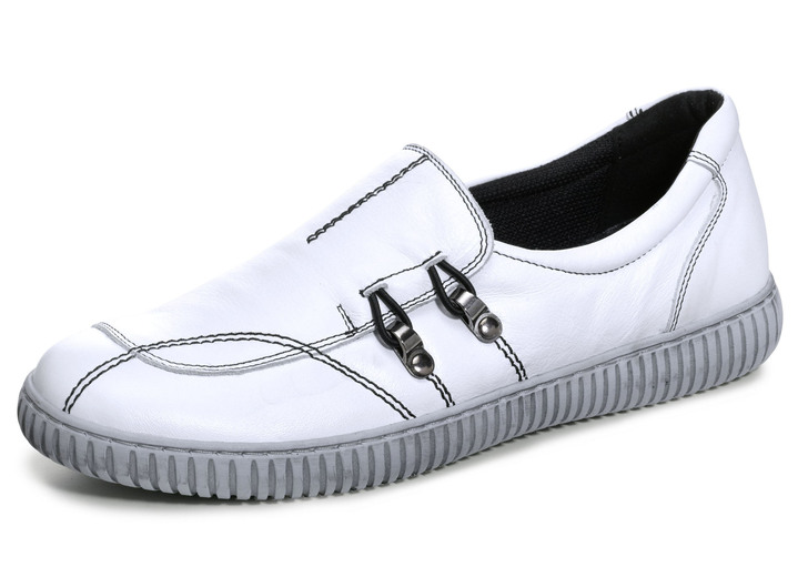 - Gemini pantoffels van rundnappaleer met decoratieve oogjes, in Größe 036 bis 042, in Farbe WIT Ansicht 1