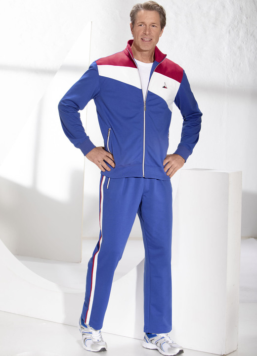 - Vrijetijdspak met zakken met ritssluiting, in Größe 3XL (64/66) bis XXL (60/62), in Farbe KONINGSBLAUW-WIT-ROOD-GRIJS
