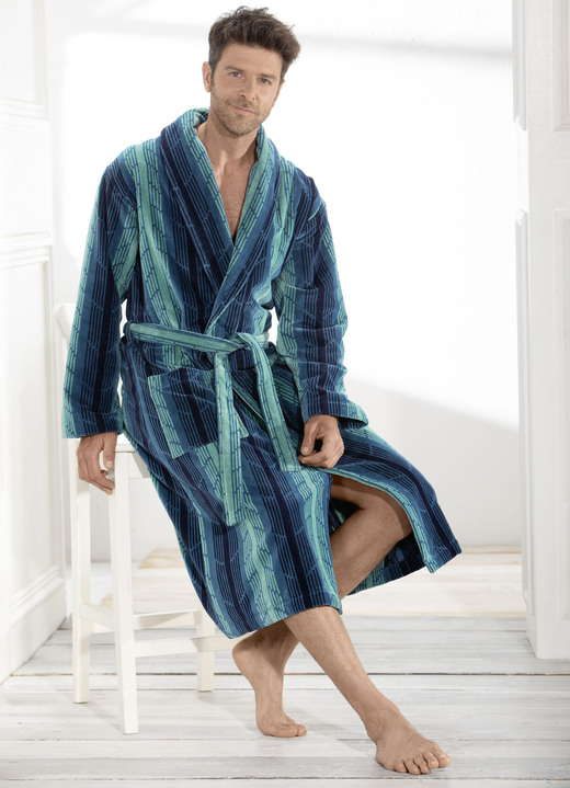 - Badjas met sjaalkraag, in Größe L bis XXL, in Farbe BLAUW/MUNT