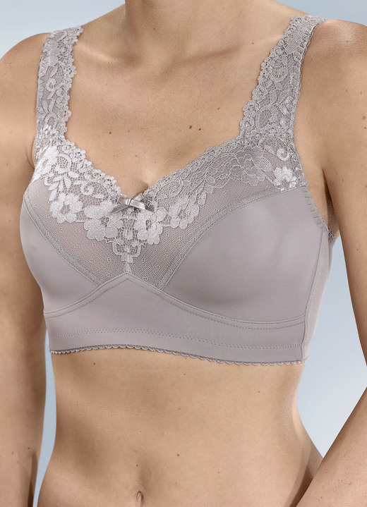 Ondergoed - BH met elastische kant aan de voorkant, in Größe 080 bis 110, in Cup D, in Farbe TAUPE Ansicht 1