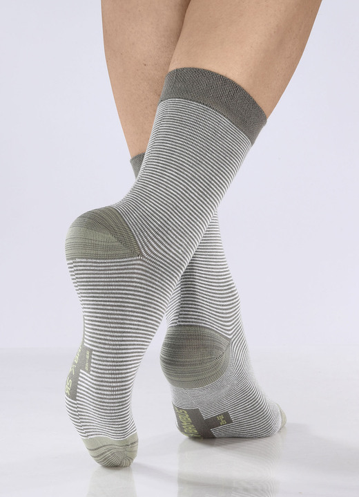 Kousen & panty's - Set van zes gestreepte sokken, in Größe 1 (schoenmaat 35-38) bis 3 (schoenmaat 43-46), in Farbe 2 X KAKI, 2 X ANTRACIET, 2 X MARINEBLAUW Ansicht 1