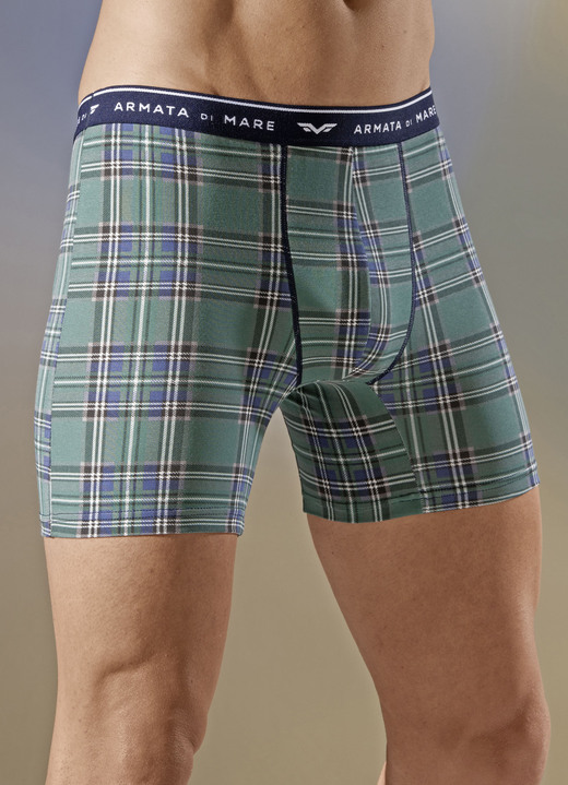 Pants & boxershorts - Pack van drie broeken, geruit met elastische tailleband, in Größe 004 bis 009, in Farbe GROEN-MARINE Ansicht 1