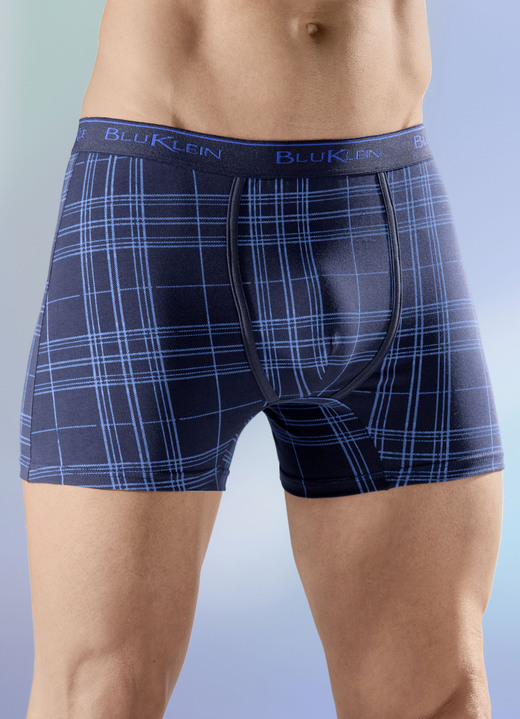 - Pack van drie broeken, geruit met elastische tailleband, in Größe 005 bis 011, in Farbe 2 X MARINEBLAUW, 1 X BLAUW-MARINEBLAUW