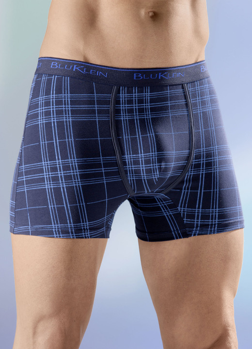 Ondergoed - Pack van drie broeken, geruit met elastische tailleband, in Größe 005 bis 011, in Farbe 2 X MARINEBLAUW, 1 X BLAUW-MARINEBLAUW