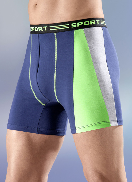 Pants & boxershorts - Set van vier broeken met elastische tailleband, in Größe 005 bis 011, in Farbe 2 X MARINEBLAUW GEKLEURD, 2 X EFFEN MARINEBLAUW