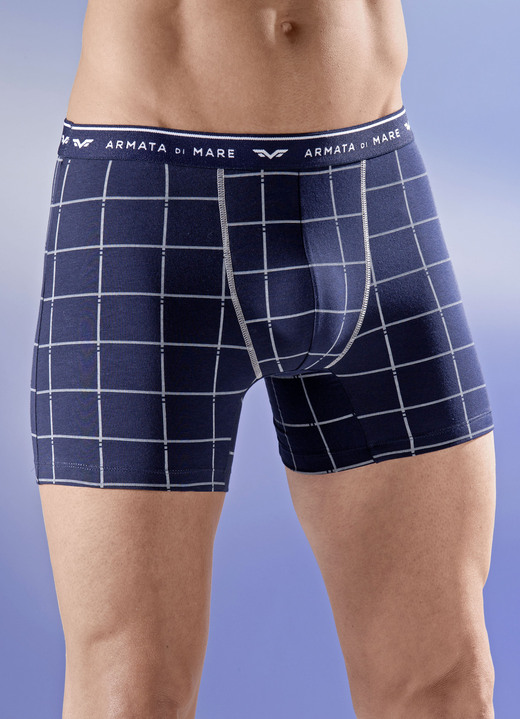 Pants & boxershorts - Pack van drie broeken, geruit met elastische tailleband, in Größe 005 bis 011, in Farbe MARINE-GRIJS