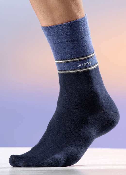 Kousen - Set van vijf sokken met een drukvrije tailleband, in Größe 001 (Schuhgröße 39-42) bis 2 (Schoenmaat 43-46), in Farbe 3X MARINEBLAUW, 2X JEANSBLAUW/MARINEBLAUW Ansicht 1