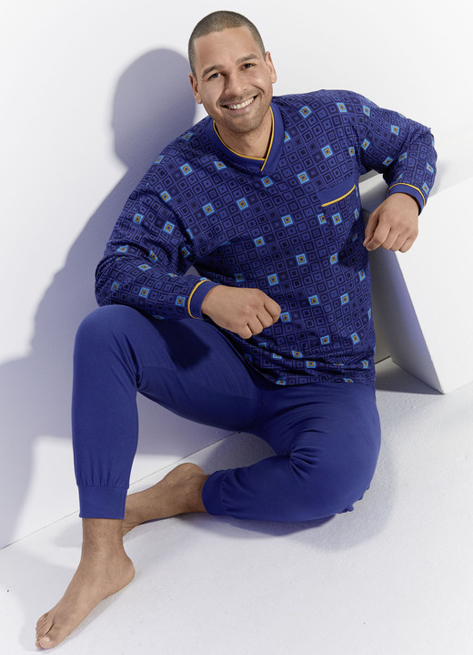 Pyjama's - Pyjama met V-hals en borstzakje, in Größe 046 bis 064, in Farbe KOBALTBLAUW-BONT Ansicht 1