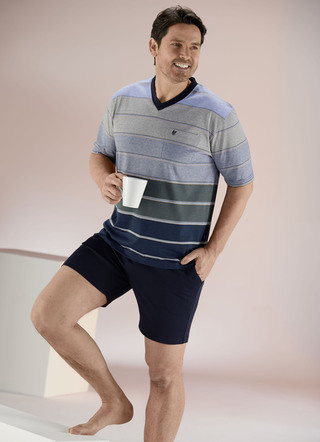 Hajo klimaatcomfort shortama met garen geverfd streepdesign, V-hals, borstzakje