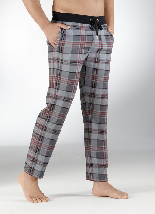 Pyjama's - Tweekleurige slaap- en vrijetijdsbroek, lang, met trekkoord en zijzakken, in Größe 046 bis 062, in Farbe 1X BORDEAUX-ZWART, 1X UNI ZWART Ansicht 1