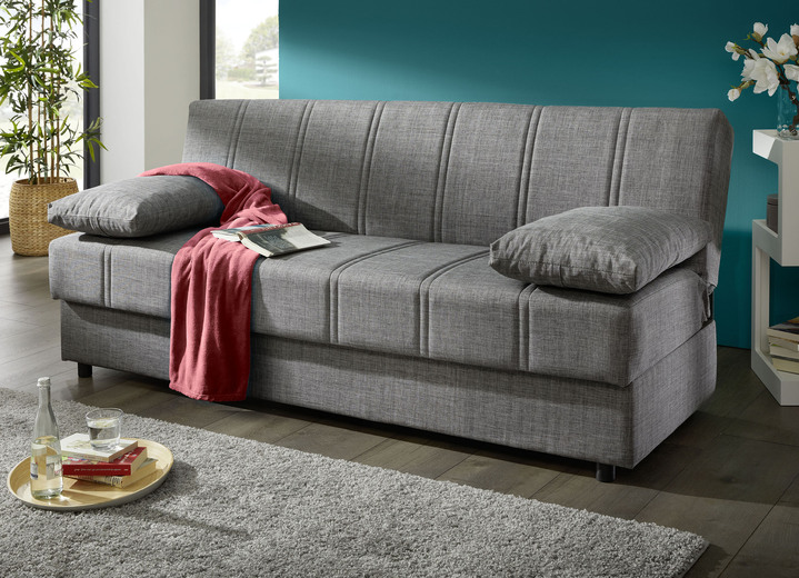 Slaap sofa`s - Slaapbank die vrij in de kamer kan worden opgesteld met sierkussens en bedbox, in Farbe GRIJS Ansicht 1