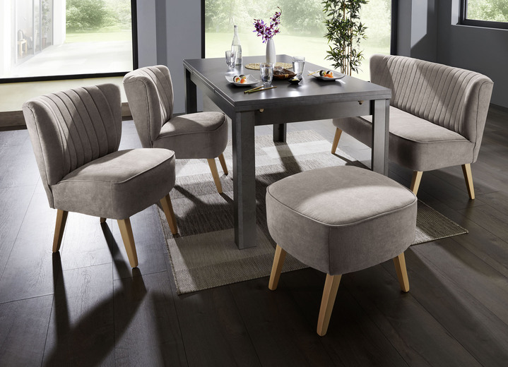 Stoelen & zitbanken - Moderne eetkamermeubelen met houten poten in beukenhout, in Farbe TAUPE, in Ausführung Kruk Ansicht 1