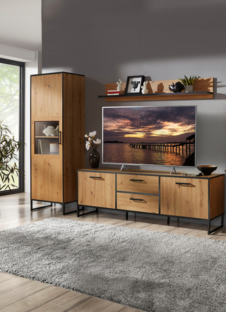 Trendy woonkamermeubel in knoestig eikendecor