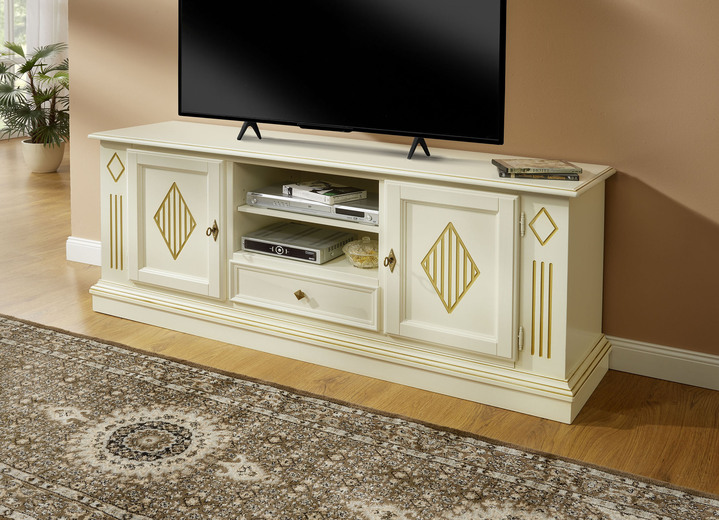 - TV-longboard met artistieke decoraties en echt houtfineer, in Farbe CRÈME-GOUD