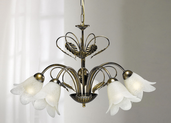 Plafondverlichting - Metalen hanglamp met decoratief blad, in Farbe BRUIN ZWART/GOUD