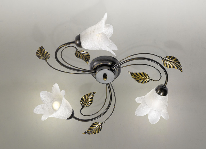 Plafondverlichting - Metalen plafondlamp met decoratief blad, in Farbe BRUIN ZWART/GOUD