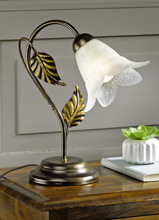 Tafellampen - Metalen tafellamp met decoratief blad, in Farbe BRUIN ZWART/GOUD