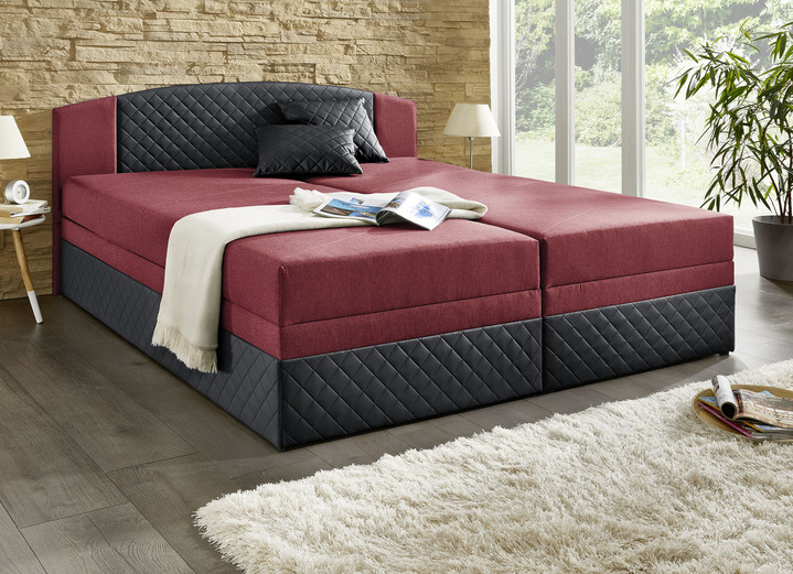 Boxspring - Boxspringbed met hoofdbordverstelling en 2 sierkussens, in Farbe ZWART-ROOD Ansicht 1