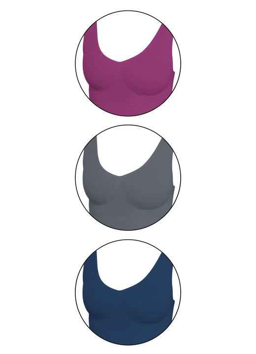 Ondergoed - Set van 3 naadloze comfort-bh's, in Größe 3XL (52/54) bis XXL (48/50), in Farbe BESSEN-GRIJS-MARINEBLAUW Ansicht 1