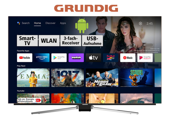 - Grundig 4K Ultra HD OLED-tv met WiFi, in Farbe ZWART Ansicht 1