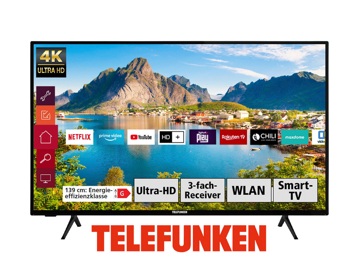 - Telefunken 4K UHD LED-smart-tv, in Farbe ZWART Ansicht 1