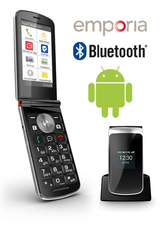 Mobiele telefoon - Emporia TOUCHsmart2 opvouwbare smartphone, in Farbe ZWART-ZILVER Ansicht 1