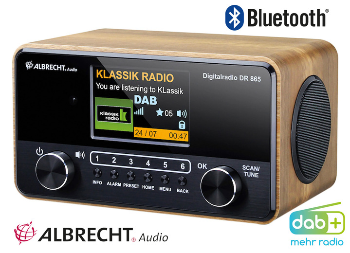 Muziekapparaten - Albrecht DR865 digitale radio in elegante houtlook, in Farbe BRUIN Ansicht 1