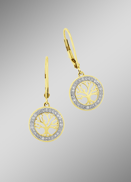 Ohrschmuck - Lebensbaum-Ohrringe mit Diamanten, in Farbe  Ansicht 1