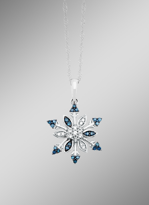 Anhänger - Schneeflocken Anhänger mit weißen und blauen Diamanten, in Farbe  Ansicht 1