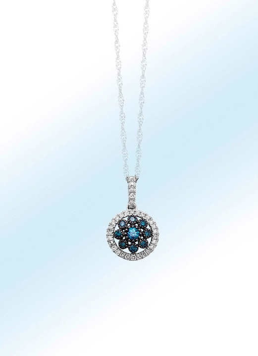 Hangers - Prachtige hanger met blauwe diamanten en witte diamanten, in Farbe  Ansicht 1