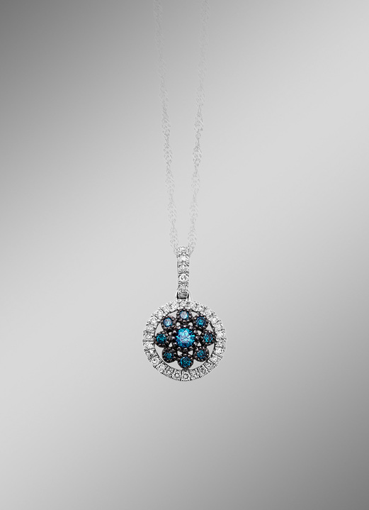 Anhänger - Schöner Anhänger mit blauen Brillanten und weißen Diamanten, in Farbe  Ansicht 1