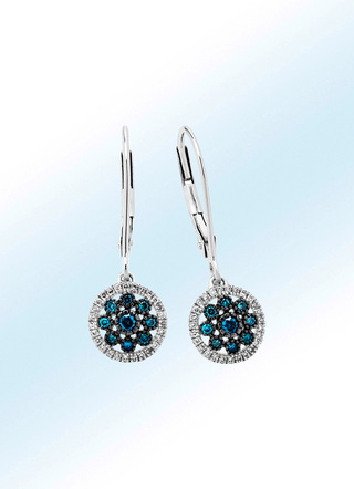 Mooie oorbellen met blauwe diamanten en witte diamanten