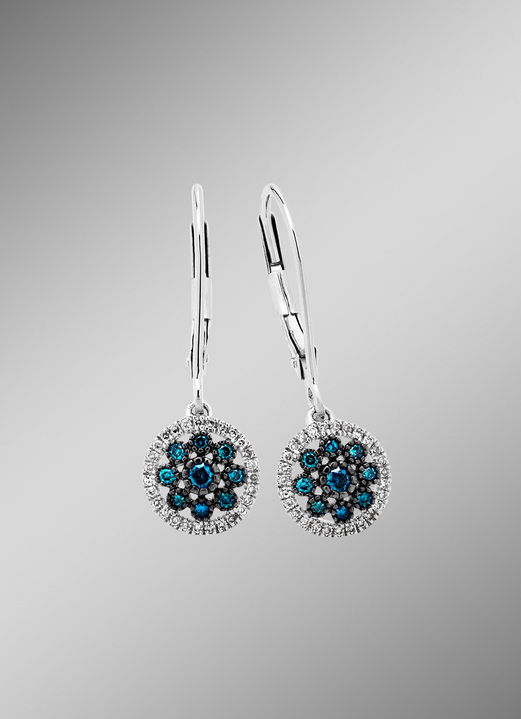 Oorbellen - Prachtige oorbellen met blauwe diamanten en witte diamanten, in Farbe  Ansicht 1